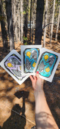 Lino Print & Watercolor Frameable Artist Notecard with Envelope - (5X7) - (Floaty Loons Design)